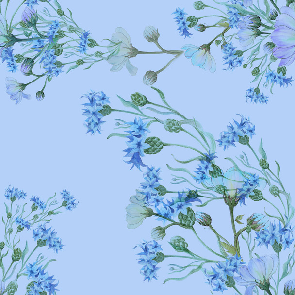 Flower arrangement, flowers in watercolor, seamless pattern.  - 写真・画像
