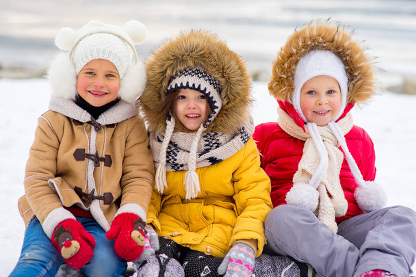 Group of young girls on the frozen lake - Foto, Bild