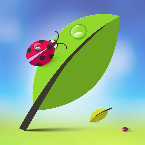 Φύση φόντο με φύλλα και Ladybugs. Άνοιξη αφηρημένη διανυσματικά εικονογράφηση. - Διάνυσμα, εικόνα
