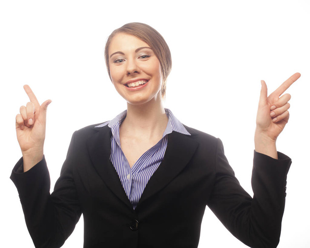 Winner business woman with her hands raised - Фото, изображение