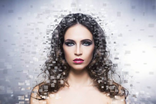 Beautiful woman with digital pixels mosaic  - Foto, Imagen