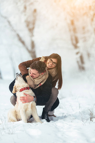 Young couple having fun in winter park - Foto, Imagem