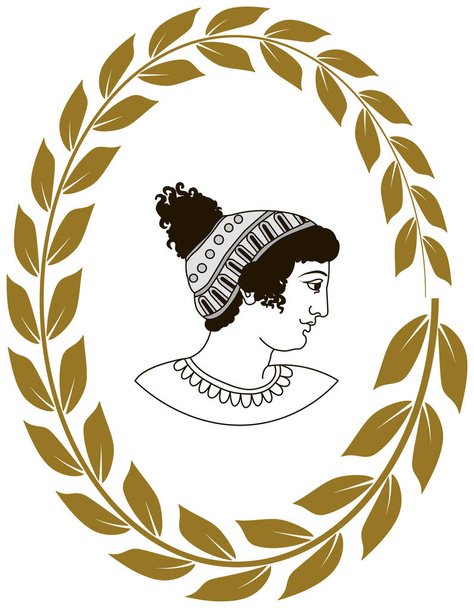 Antik Yunan kadınları başkanı ile dekoratif logo el çekilmiş. - Vektör, Görsel