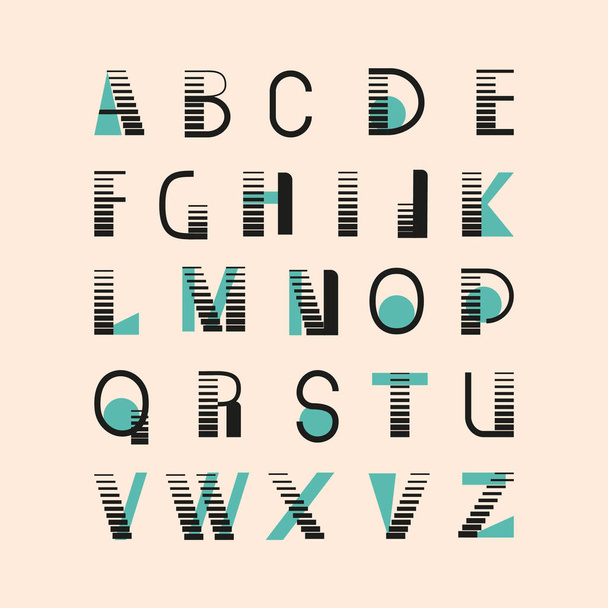 Modern geometric font, type, two-color english alphabet design. - Vetor, Imagem