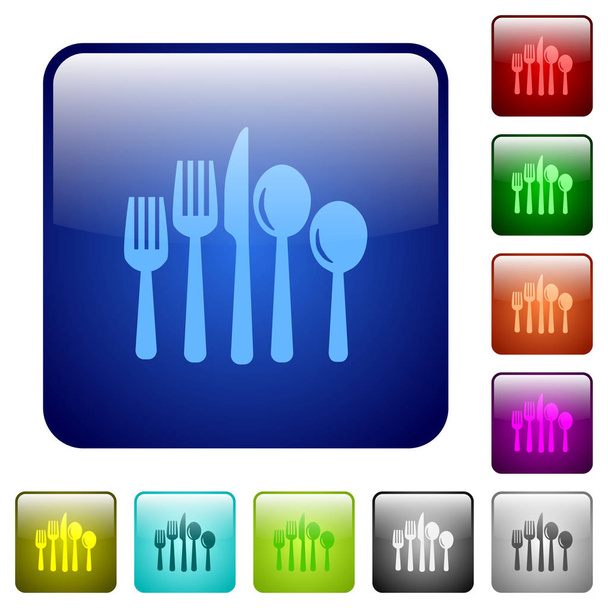 Cutlery color square buttons - Wektor, obraz