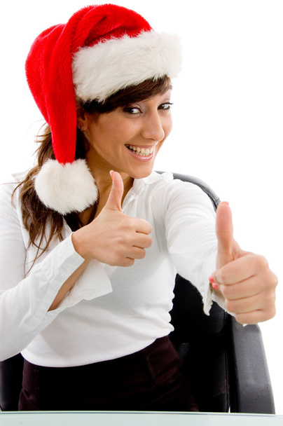 Christmas woman with thumbs up - Фото, изображение