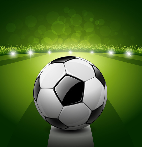 Soccer ball on grass background - Vector, Image