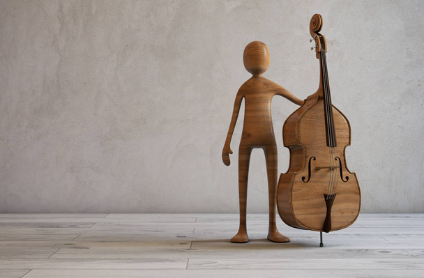 Musiker und Kontrabass in einem modernen Studioraum. - Foto, Bild