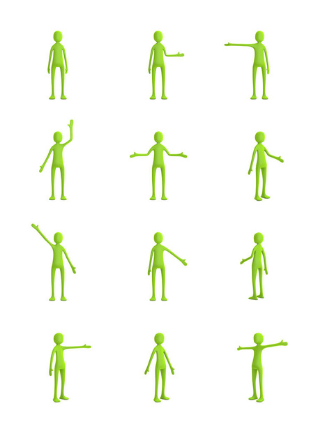 Ícono de carácter verde 3d mínimo en diferentes poses
 - Foto, Imagen