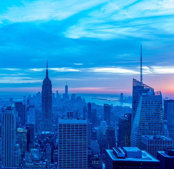 View of New York Manhattan during sunset hours - Photo, Image