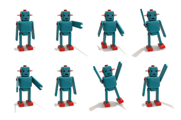 Πλαστικά ρομπότ παιχνίδι σε διαφορετικές πόζες. - Φωτογραφία, εικόνα