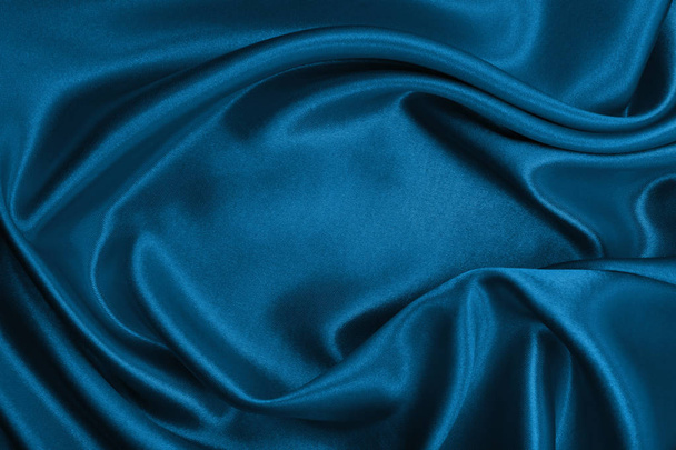 Smooth elegant blue silk or satin luxury cloth texture as abstra - Foto, Imagem