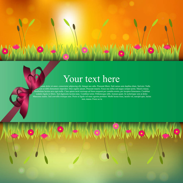 banner with grass and flowers - Vector, Image