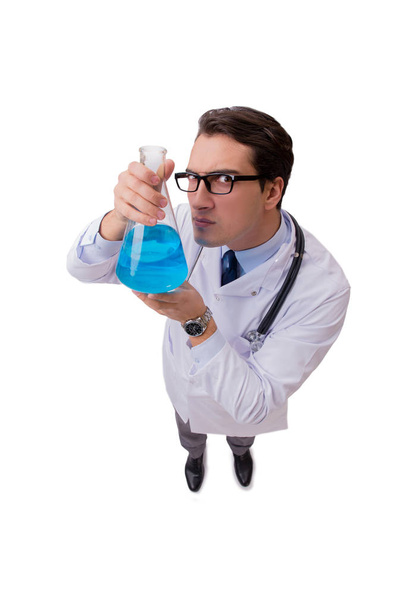 Hauska lääkäri sininen neste eristetty valkoinen
 - Valokuva, kuva