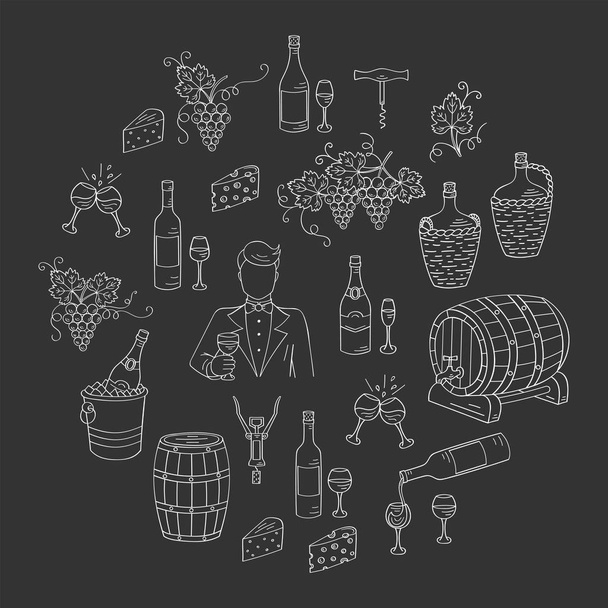 ワインとワインのセットを作るベクトル イラスト - ベクター画像