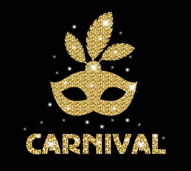 Carnival golden glitter mask, poster, flyer, invitation. Party, masquerade. Vector illustration. - Vector, Image