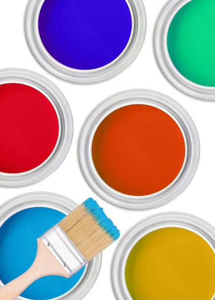 Cans of paint and brush - Photo, Image