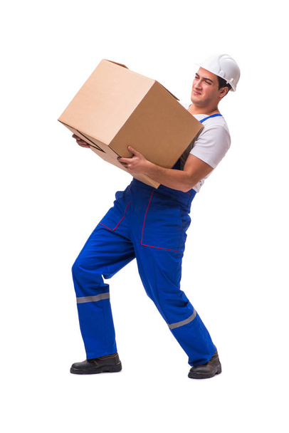 Man delivering box isolated on white - Foto, Imagem