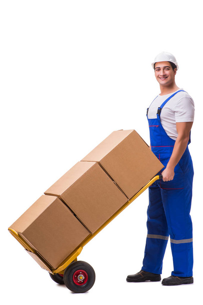 Man delivering box isolated on white - Fotó, kép