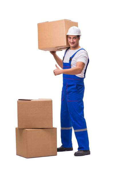 Man delivering box isolated on white - Valokuva, kuva