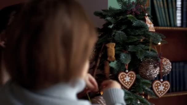 The family decorates Christmas tree - Filmagem, Vídeo