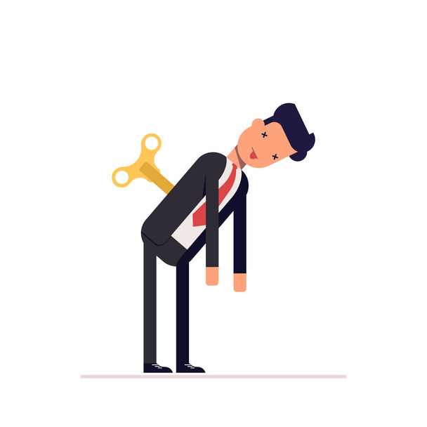 Tired businessman or manager stands. The lack energy to do work. It takes charge man. Vector, illustration EPS10. - Vector, Image