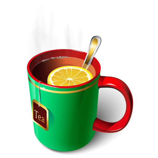 Green mug of tea - Wektor, obraz