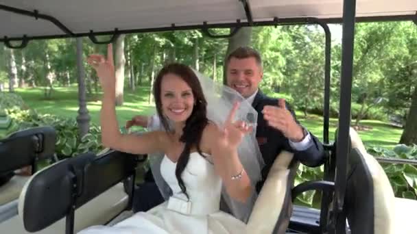 車で結婚式のカップル. - 映像、動画