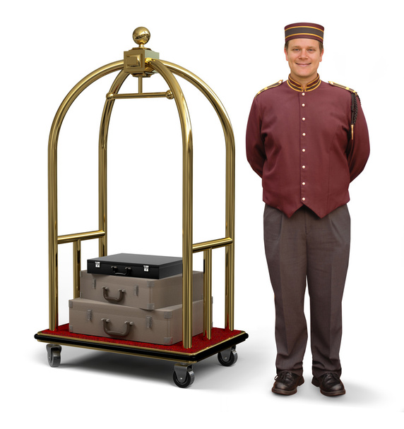 Bellhop with Luggage Cart - Photo, Image