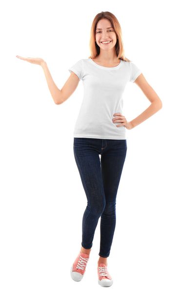 Young woman in blank t-shirt - Φωτογραφία, εικόνα