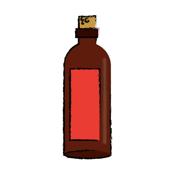 desenho de vinho garrafa marrom com etiqueta vermelha
 - Vetor, Imagem