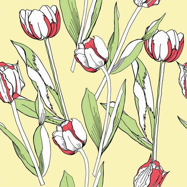 Seamless pattern with tulips - Διάνυσμα, εικόνα