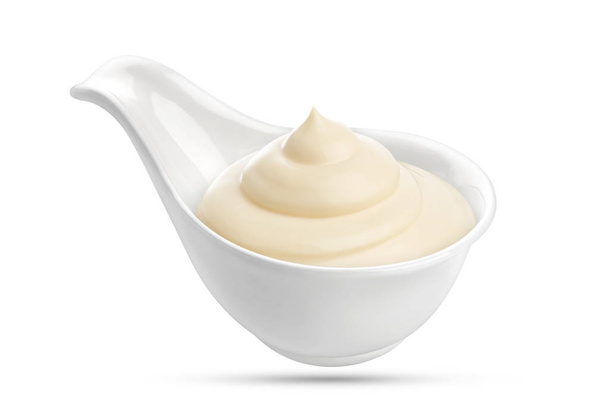 Mayonnaise sauce in bowl isolated on white background with clipping path - Photo, Image