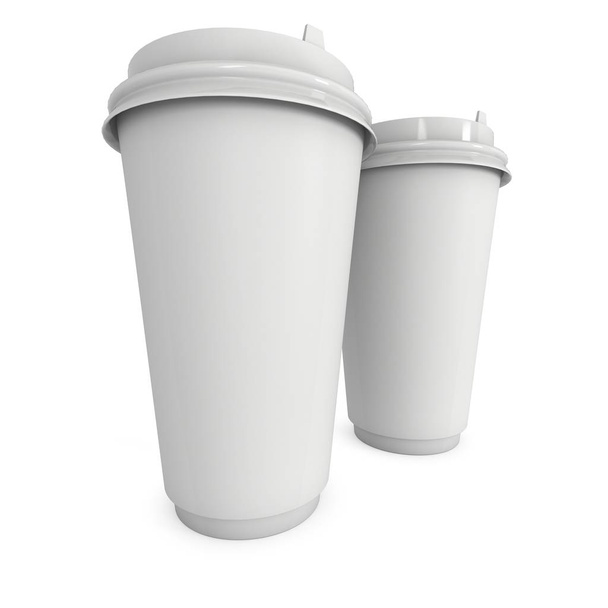 Disposable coffee cups. Blank paper mug with plastic cap - Foto, imagen