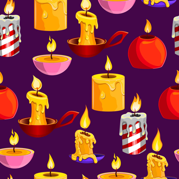 Seamless pattern with burning candle - Вектор,изображение