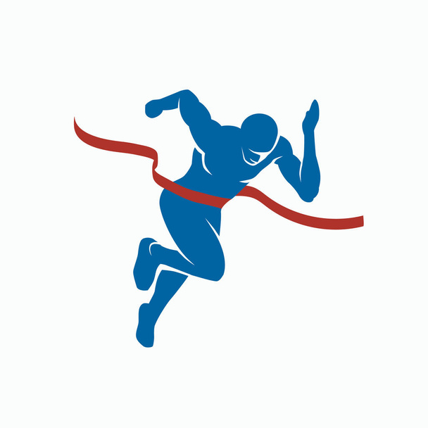 Sprinter and finish tape. Sports vector silhouette of the winner on a white background. - Vector, Image