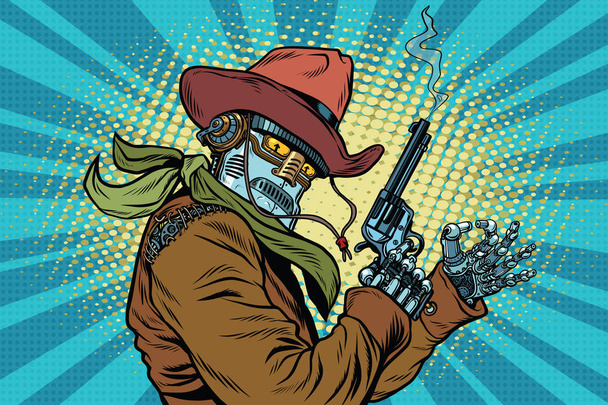 Robot cowboy wild West, OK gesture - Διάνυσμα, εικόνα