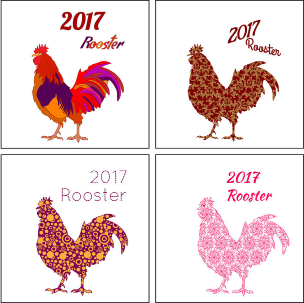  Año Nuevo vector fondo conjunto con gallo
 - Vector, Imagen