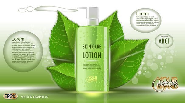 Digitale vector groen glas huid zorg lotion - Vector, afbeelding