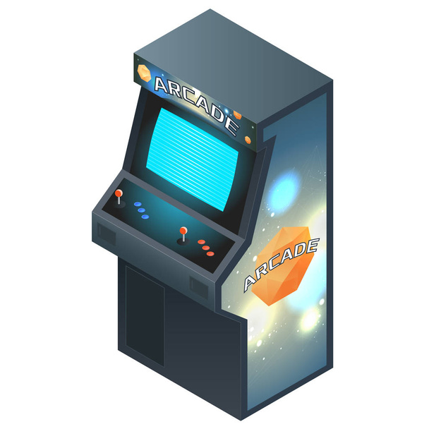 Arcade παιχνίδι αρχειοθήκη με λαμπερή οθόνη. Ισομετρική διανυσματικά εικονογράφηση - Διάνυσμα, εικόνα