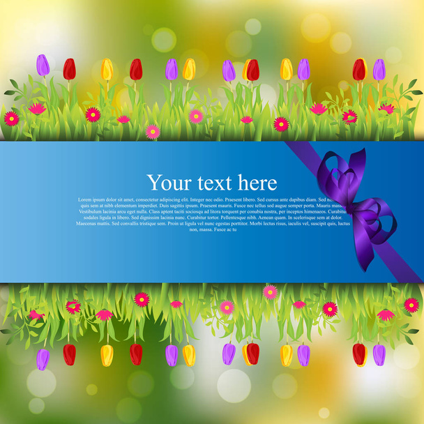 banner with grass and flowers - Vector, Image