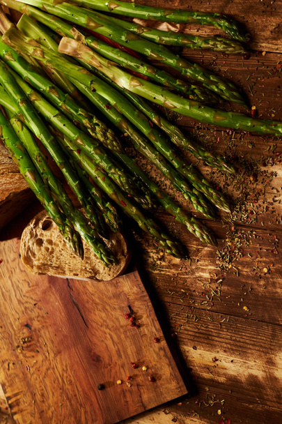 green asparagus and ciabatta bread - Photo, Image