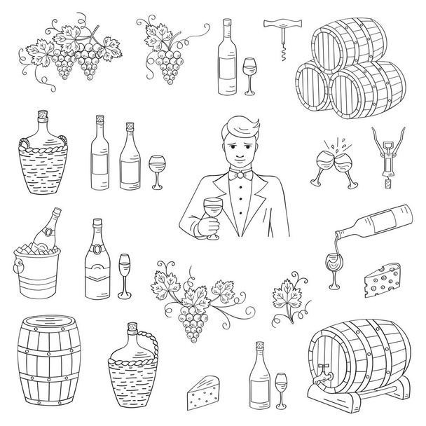 Wine and wine making set vector illustration - Vector, Image