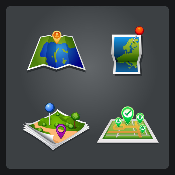 Vectror map set icon with pin - Vector, Image