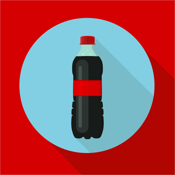 Bottle of soda water. Cola bottle. Tasty refreshing drink. Flat modern style, long shadow. Vector illustration - Vector, Image