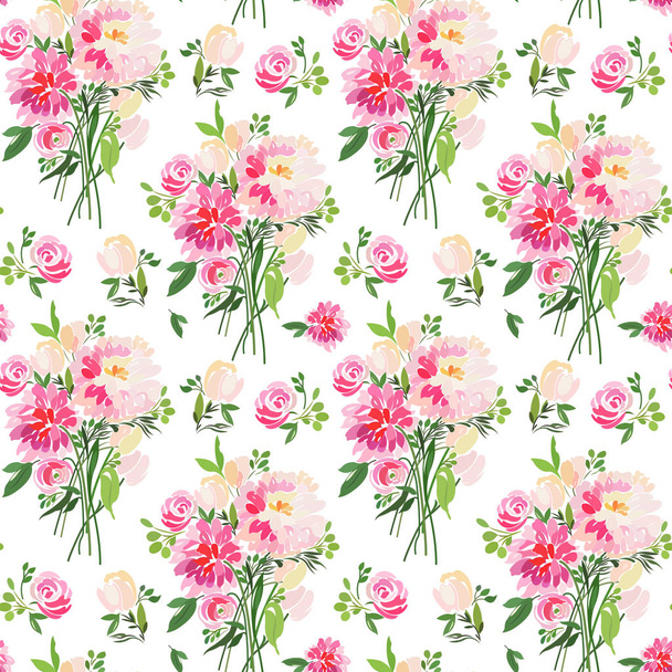 bright pattern with bouquets of flowers - Вектор,изображение