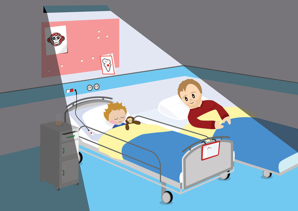 Niño durmiendo con su padre en el hospital
 - Vector, imagen