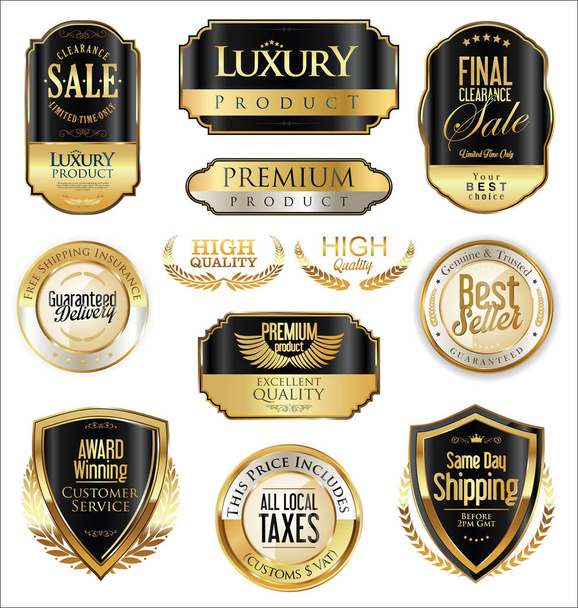 Premium and luxury golden retro badges and labels collection - Vector, imagen