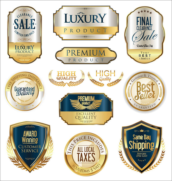 Premium and luxury golden retro badges and labels collection - Vektor, kép