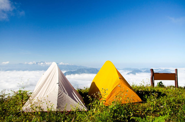 Image camping tents and the sea of clouds in thailand - Photo, Image